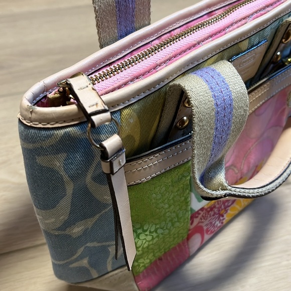 Y2K Style Colorful Patchwork Small Handbag Purse Bag Canvas Fabric - Picture 7 of 11